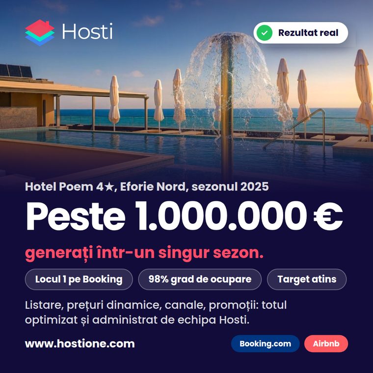 Afiș Hosti: Hotel Poem din Eforie Nord, peste un milion de euro într-un sezon